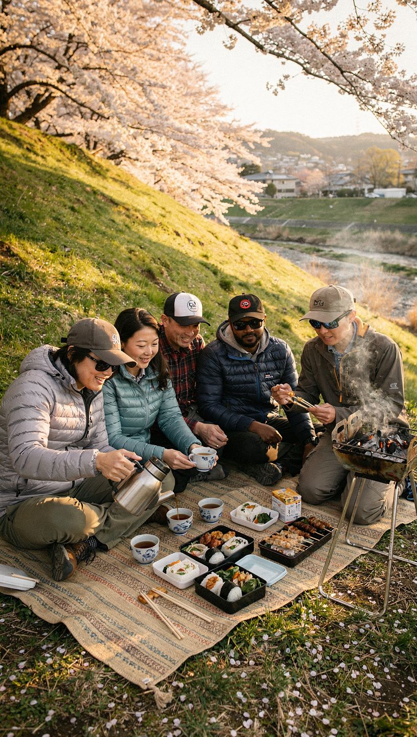 緑豊かな山々を背景にしたハイカーのグループ